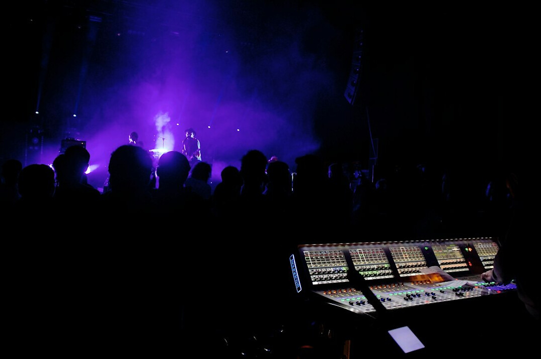 Broadcast control room with multiple live feed monitors